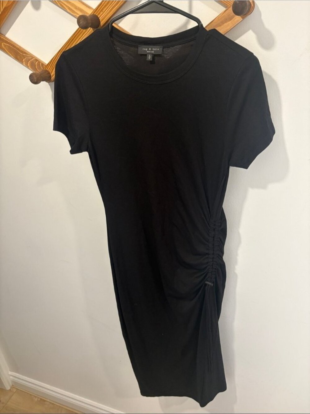 Rag and Bone Ina Black T-Shirt Ruched Midi Dress - Picture 4 of 9
